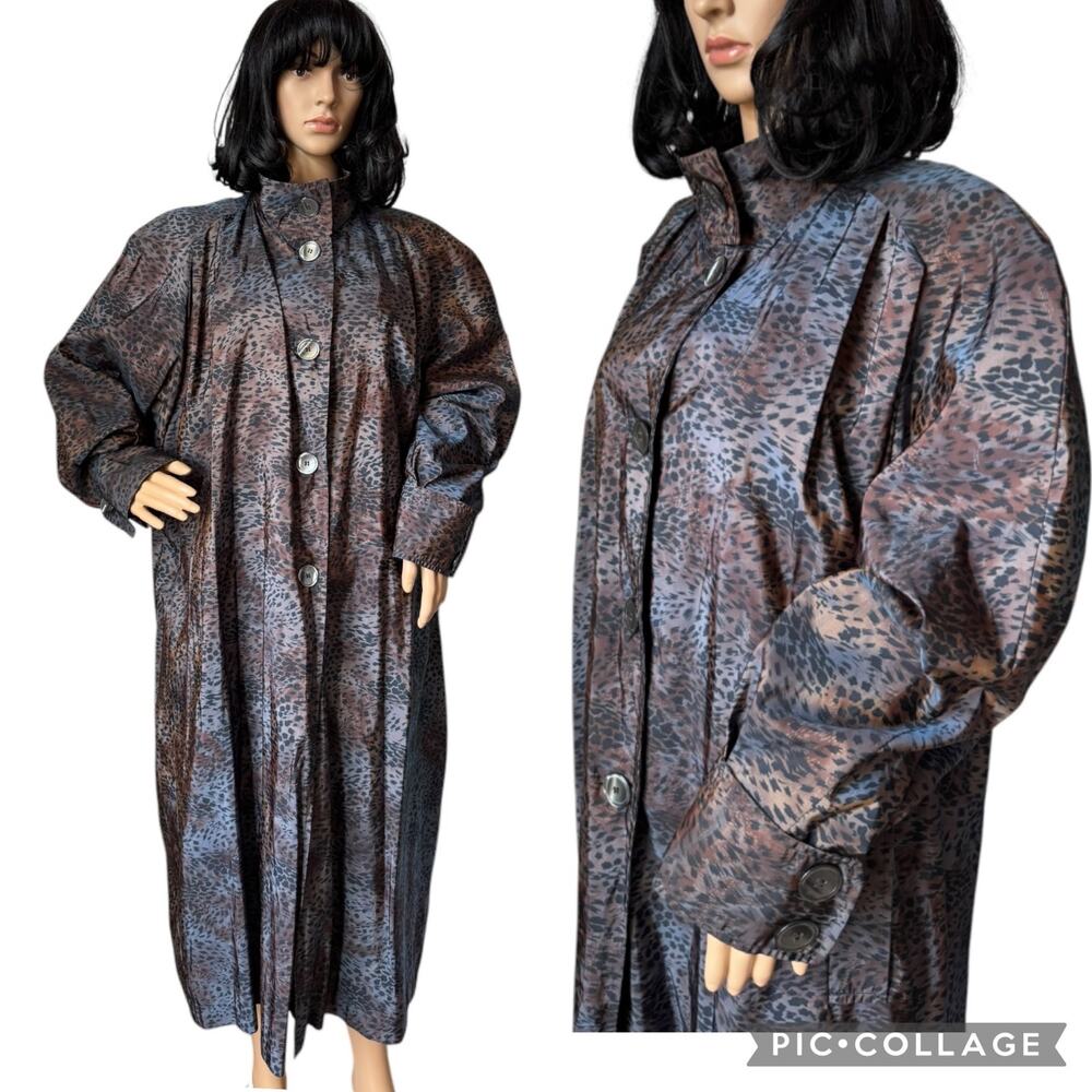 American Vtg Vision iridescent animal print wool lined trench coat XL